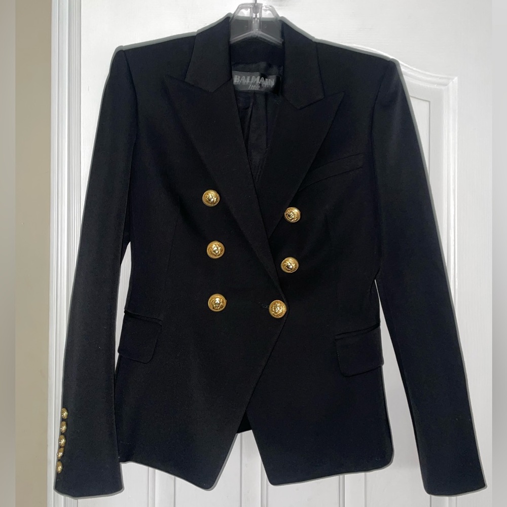 BALMAIN PARIS BLACK VIRGIN WOOL WOMANS BLAZER SZ EU 40/US 4